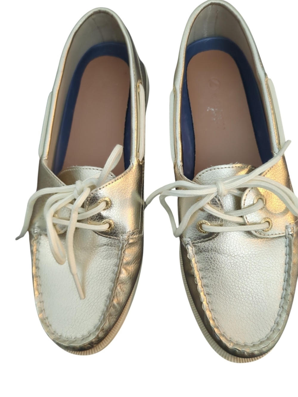Sperry 8 Top-Sider Luna Boat Loafers Metallic Gold Leather Cyber Y3K Futuristic